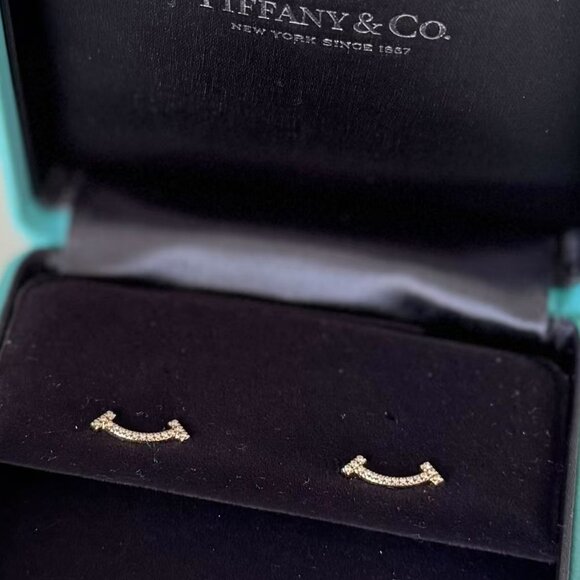 Tiffany & Co Yellow Gold Diamond Smile Earrings - Picture 2 of 6